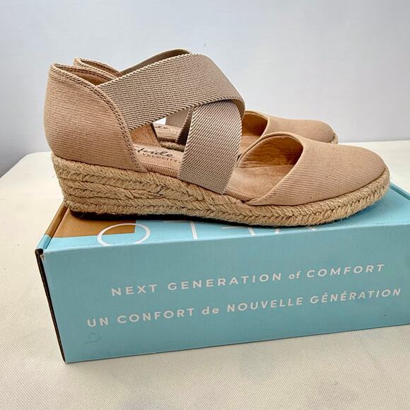 Lifestride 2.0 Keaton Tan Wedge Espadrilles 8M Slip On Comfy Elastic Straps - Picture 7 of 16